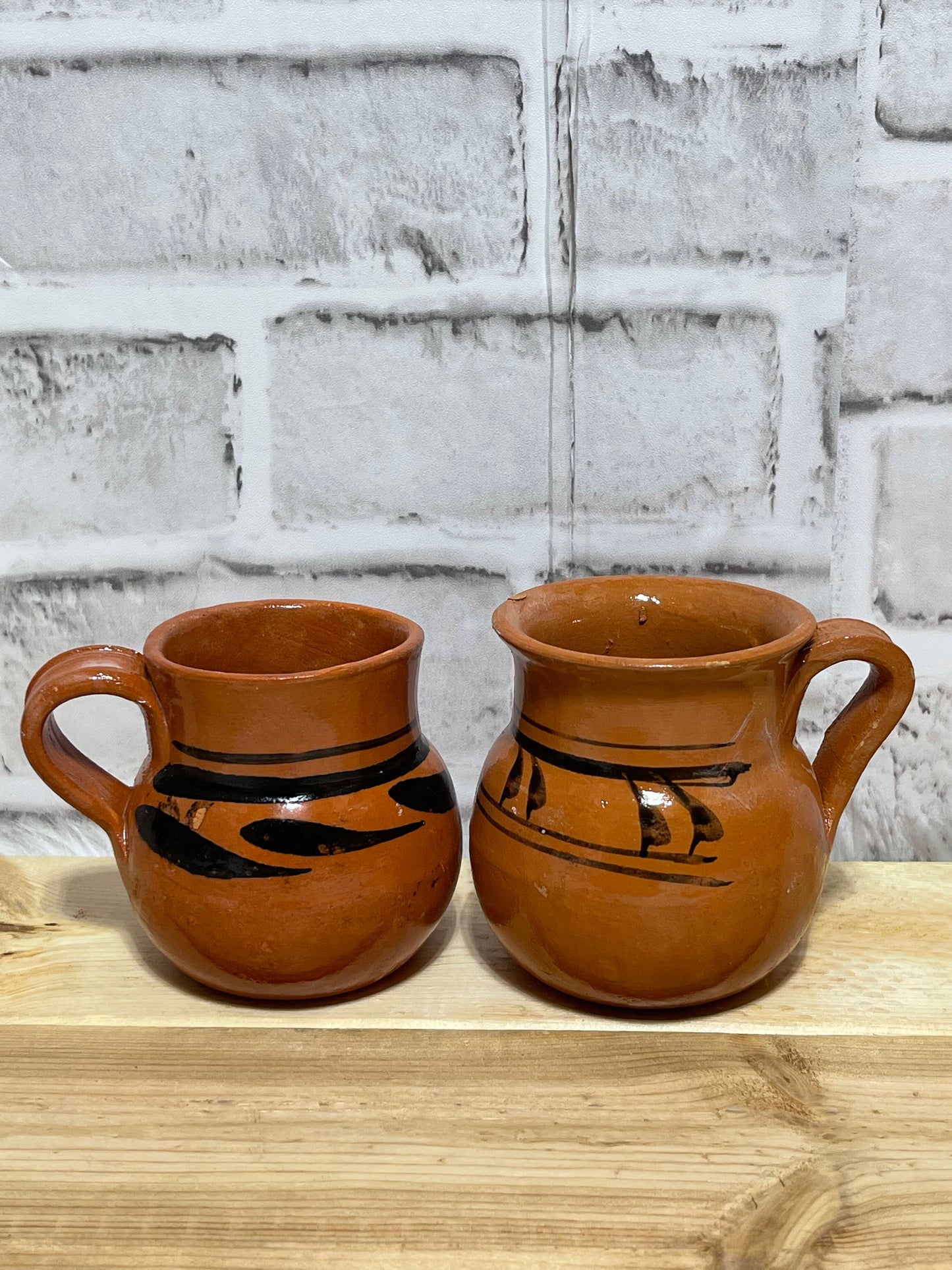 Handcrafted rustic Michoacán 3” coffee mug 2pc set/ Jarrito traditional de barro