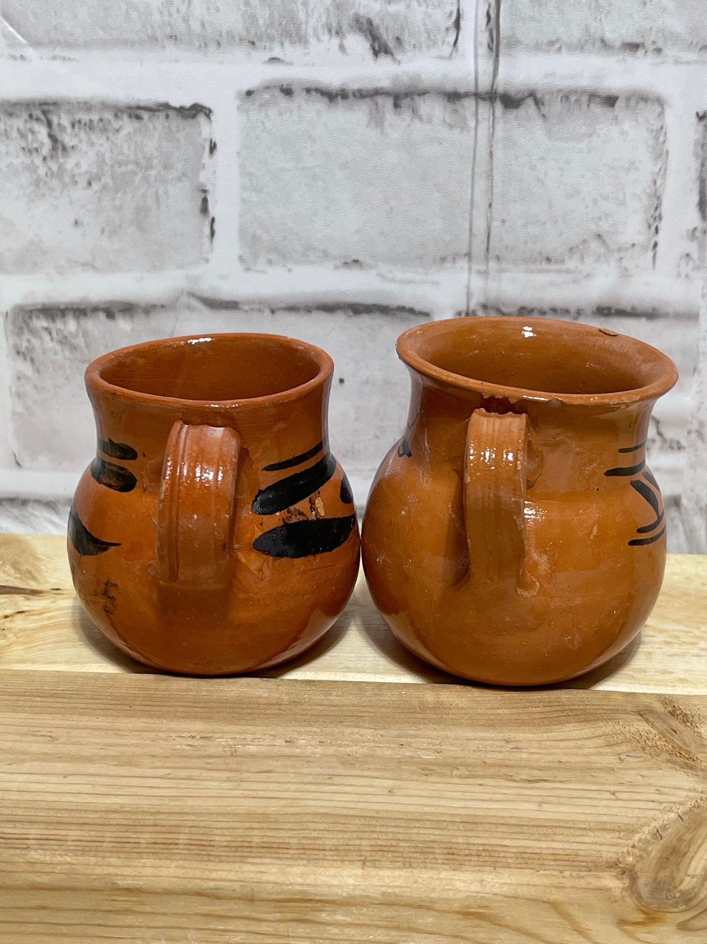 Handcrafted rustic Michoacán 3” coffee mug 2pc set/ Jarrito traditional de barro