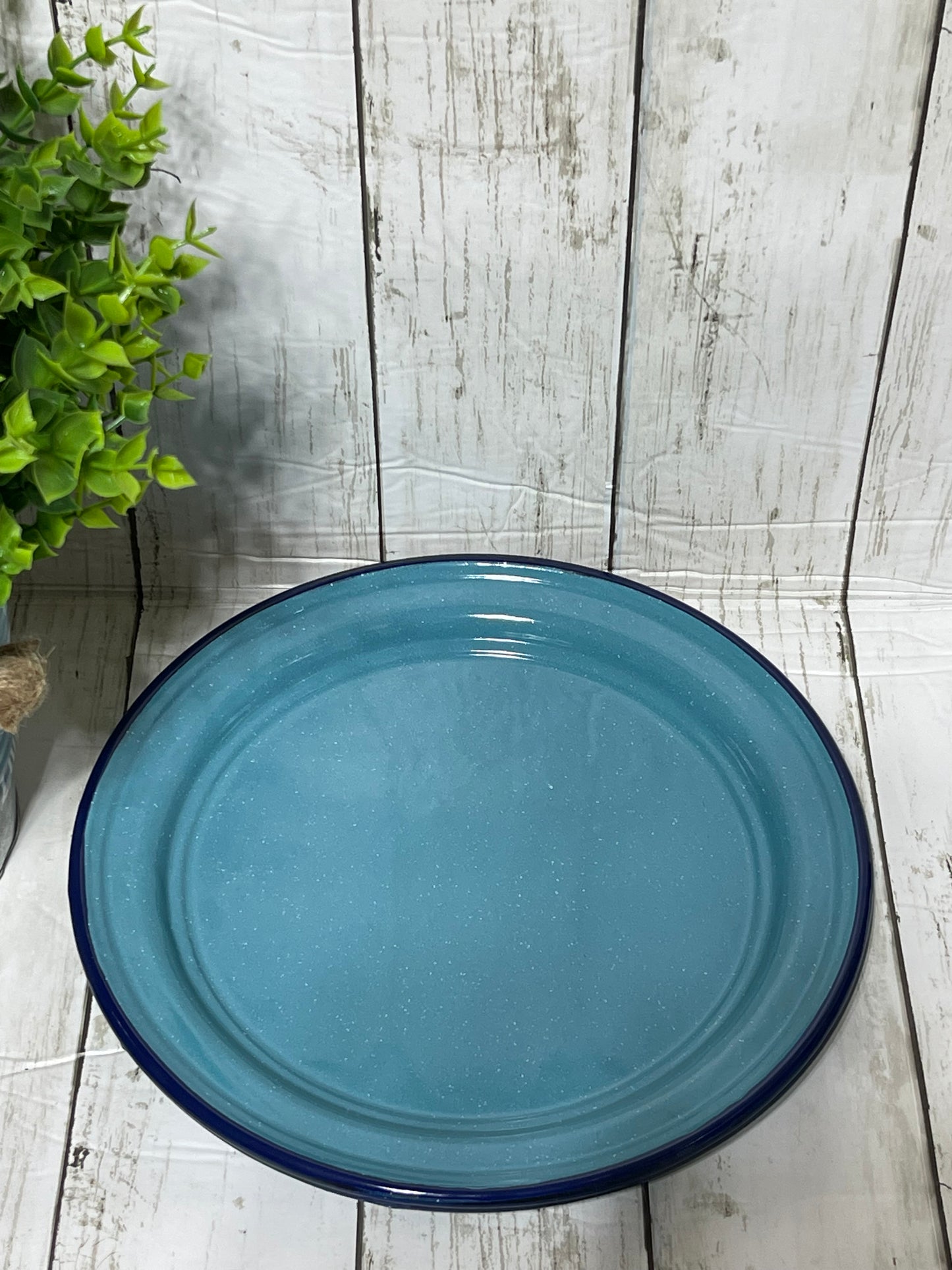 Mexican blue - steel 10” round plate/ Plato trinche peltre azul turquesa