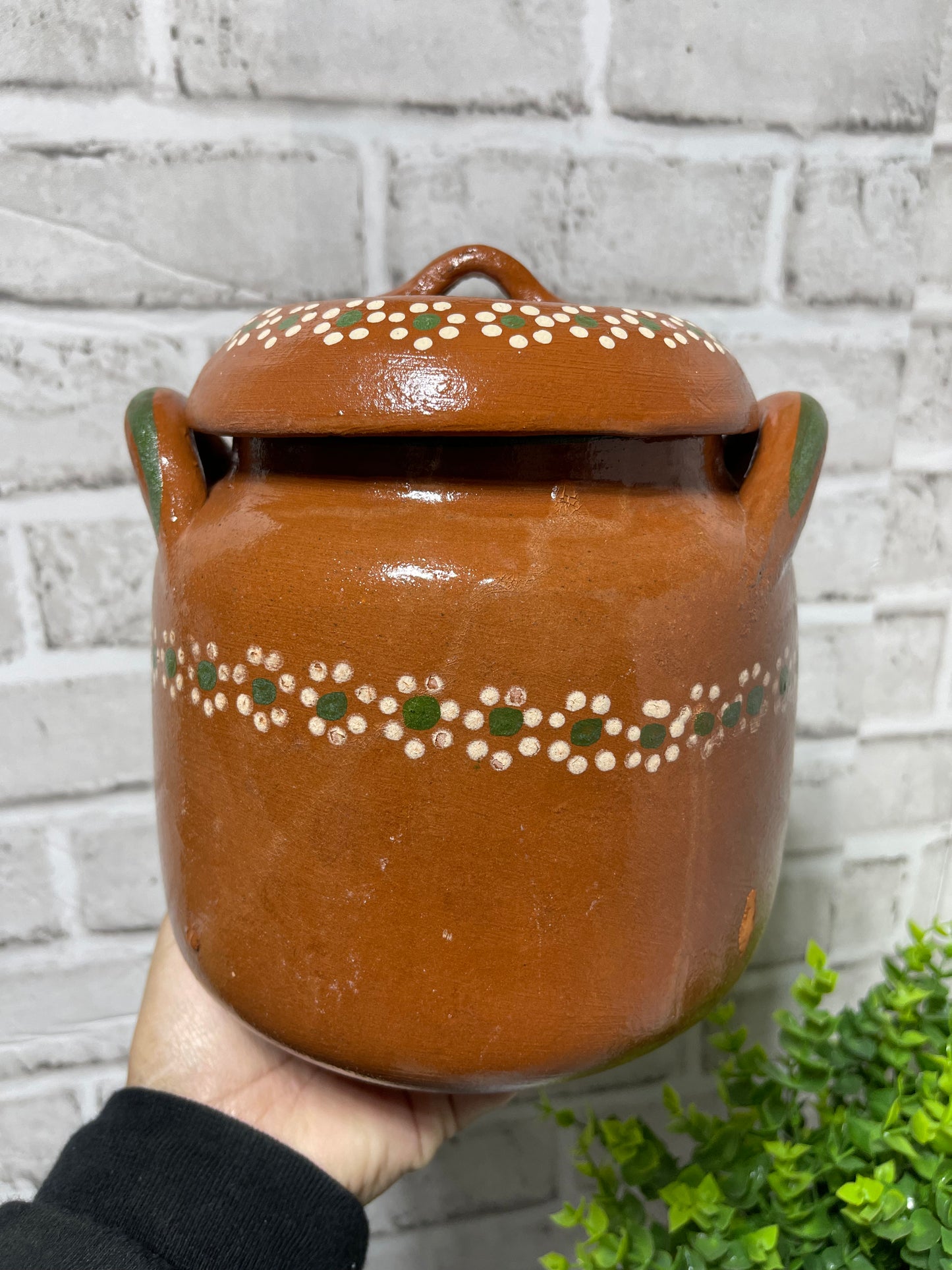 Mexican handmade rustic classic terracotta bean pot/olla frijolera de barro