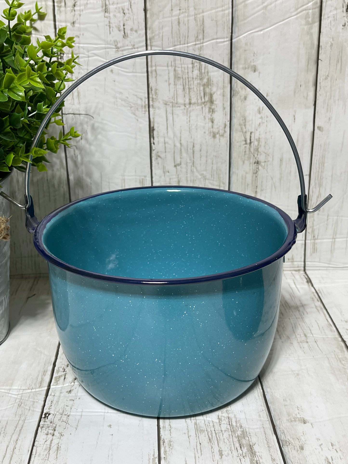 Mexican blue-steel-round pot with handle/olla convex redonda de peltre