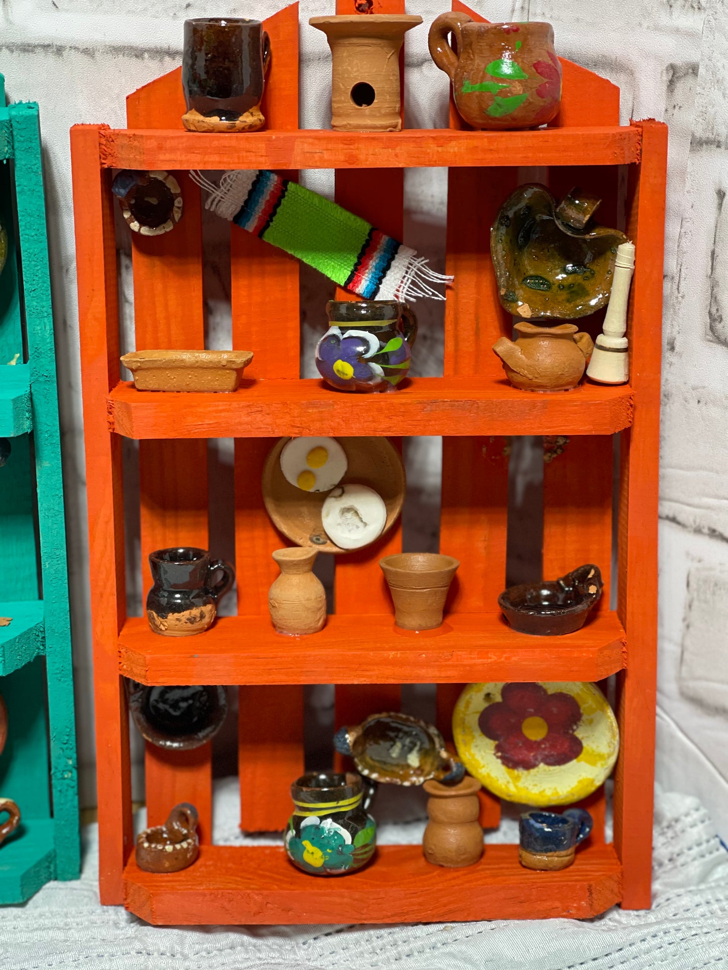 Mexican Handmade wall decor wood-cupboard mini clay dishes/trastero decorador de cocina