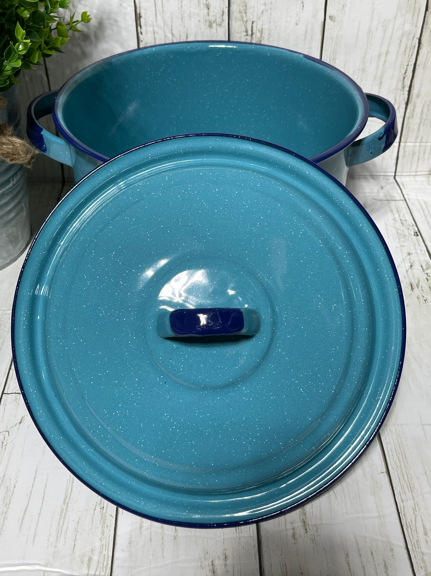 Mexican blue steel 9liter dutch pot w/lid/ cazuela de peltre