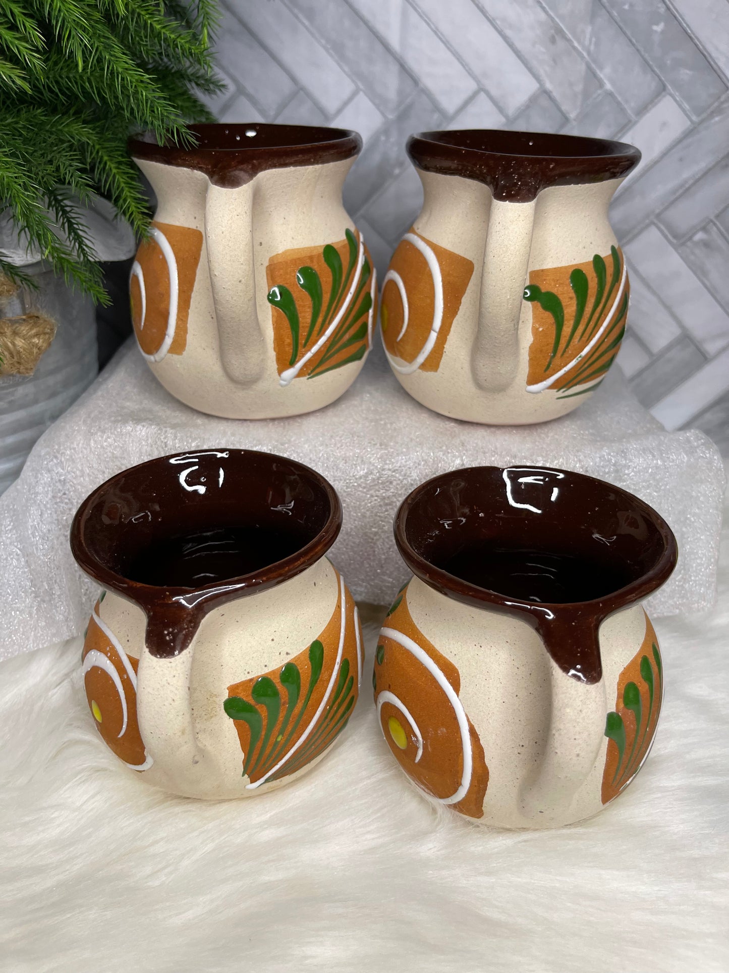 Hand made Mexican jarritos/mugs 4pc set jarritos engobados hechos a mano rusty brown