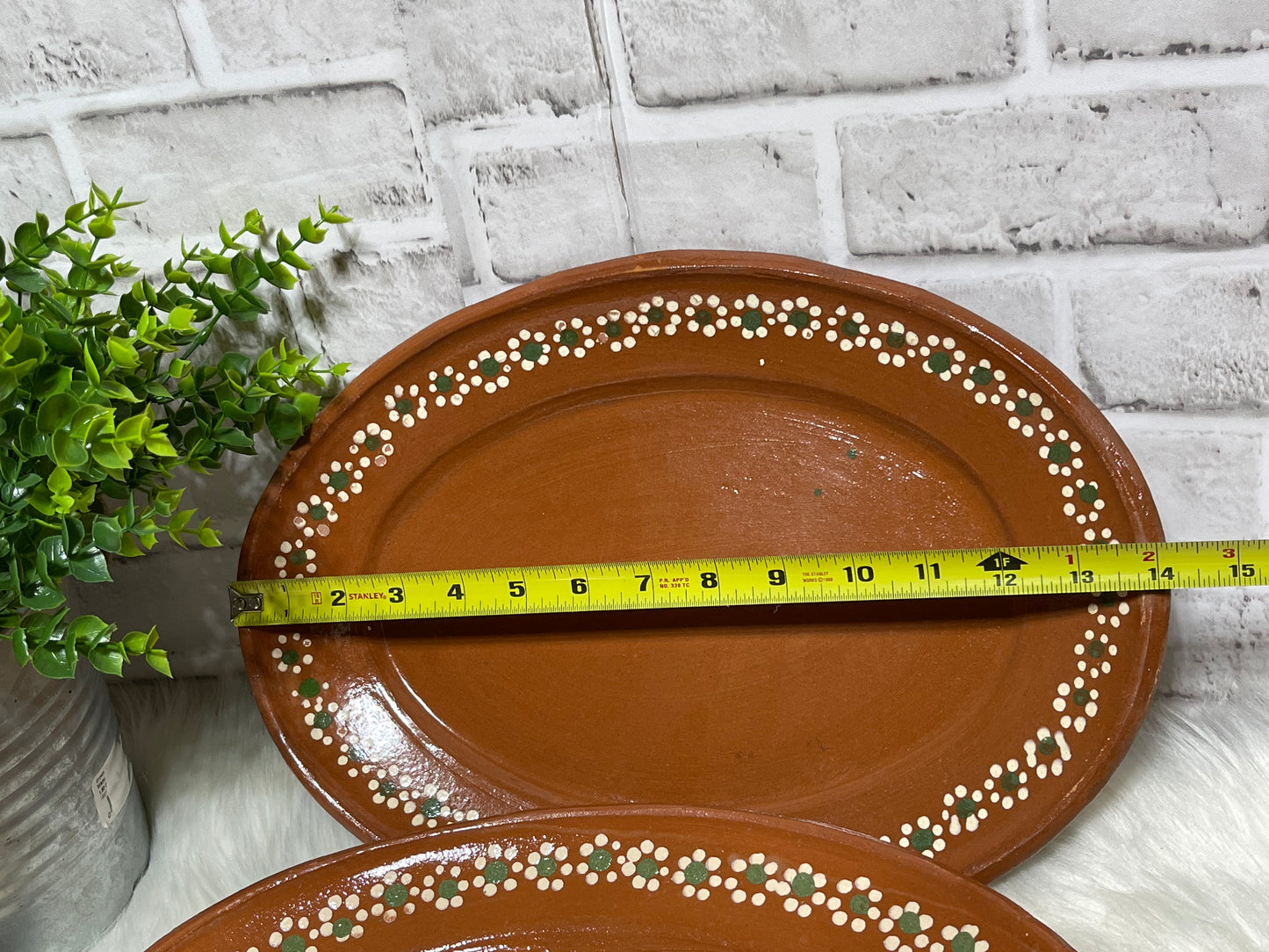 Handmade rustic 14” oval flat plate/ plato/charola de barro ovalado