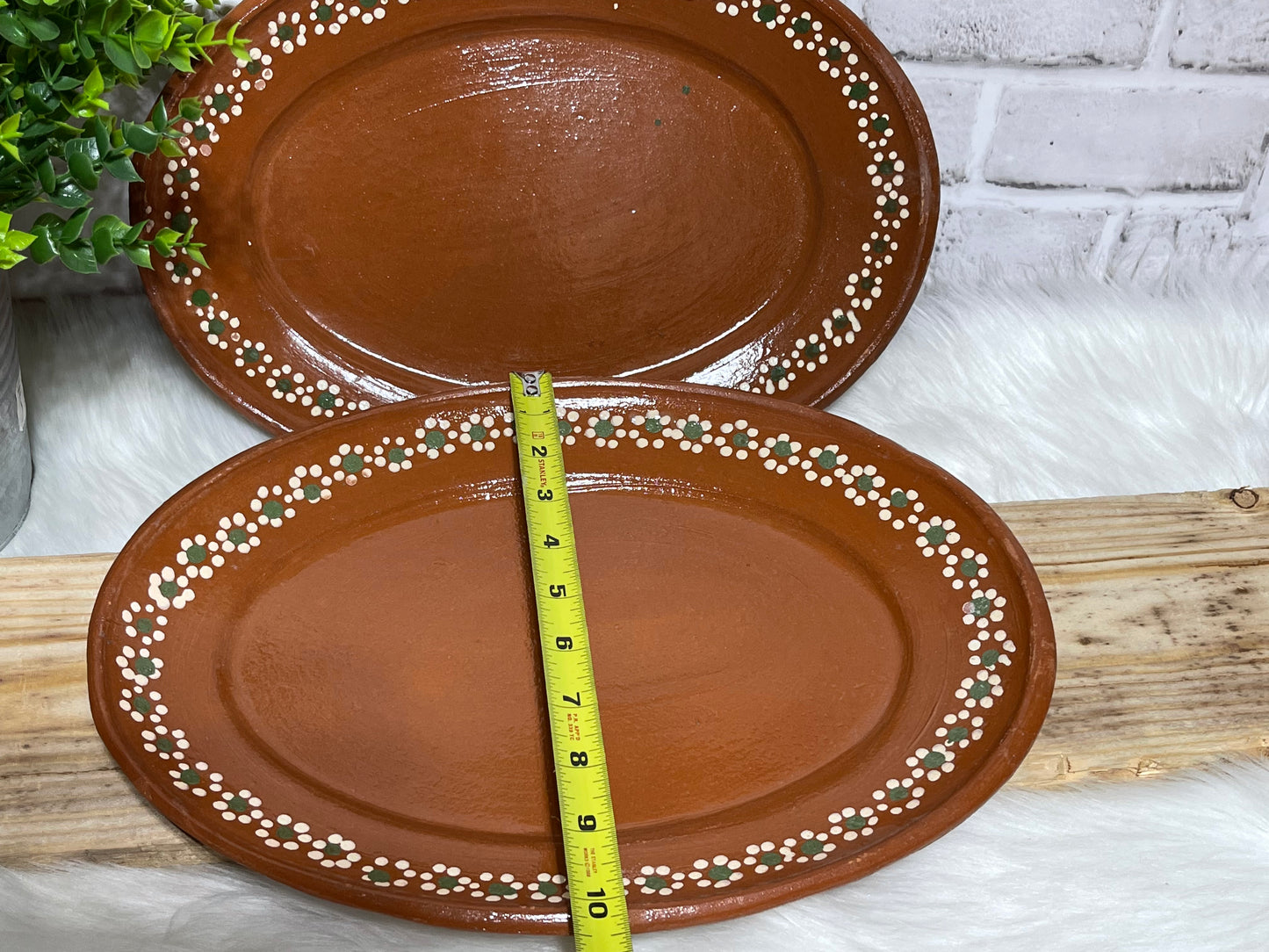 Handmade rustic 14” oval flat plate/ plato/charola de barro ovalado