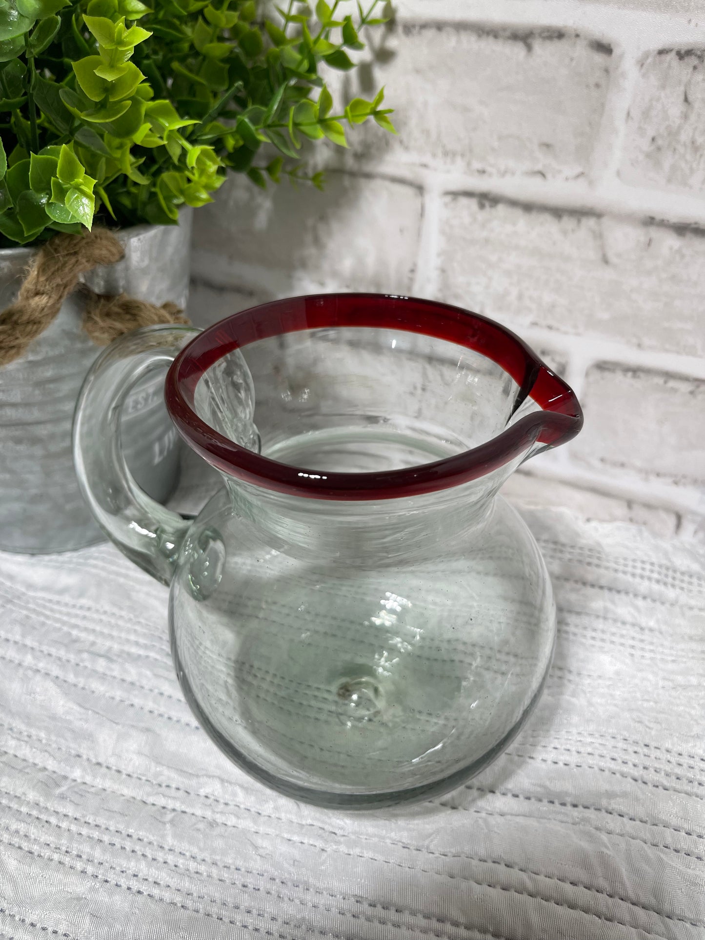 Mexican Glass hand blown glass jar-pitcher/creamer/coffee/agua fresca /jarra vidrio soplado