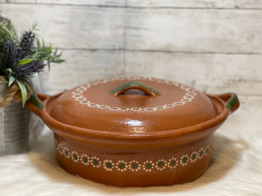 Handcrafted traditional Rustic mexican 13” casserole with lid - cazuela de barro con tapa