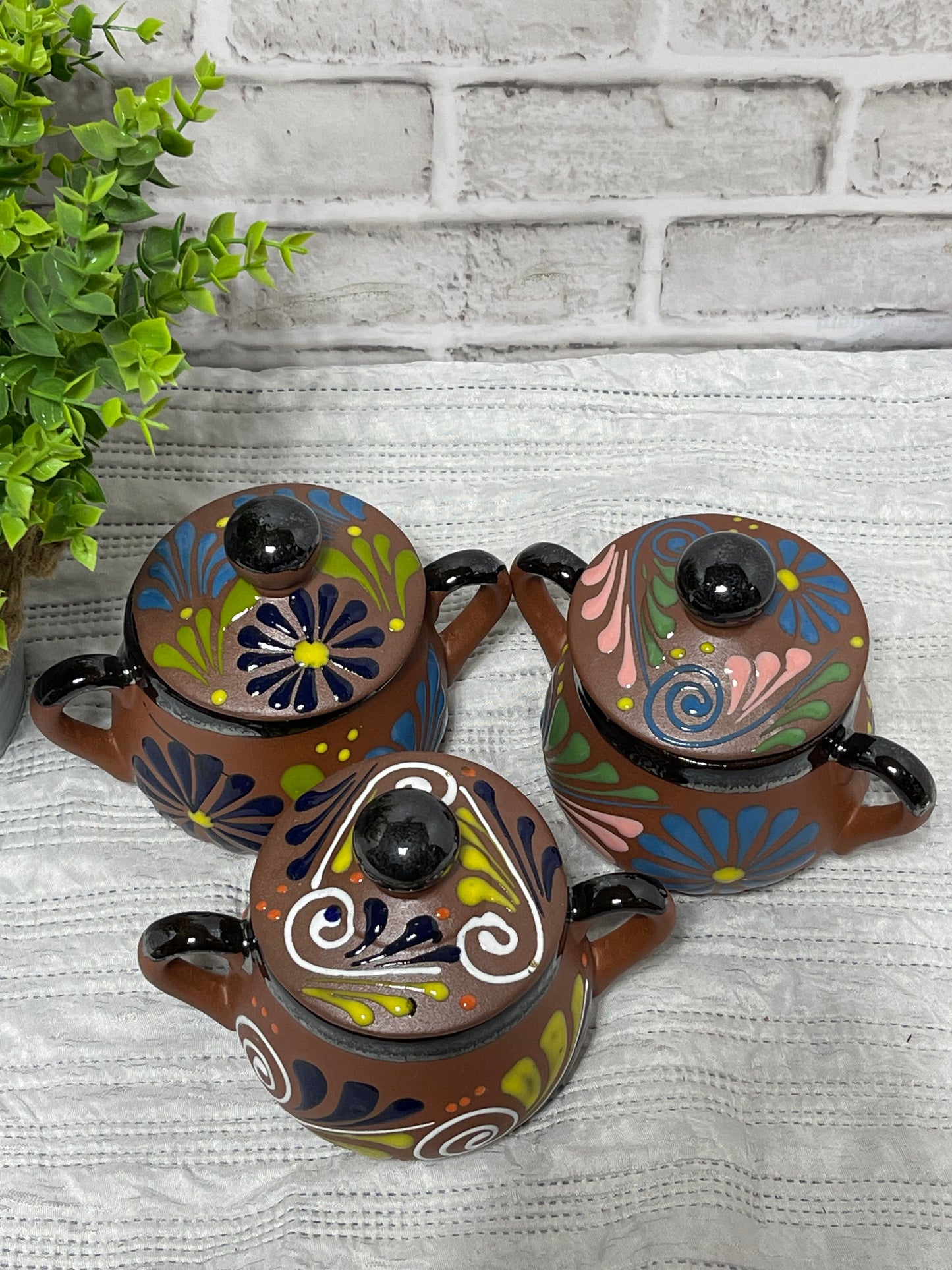 Handmade Mexican pottery ceramic canister with lid/ azucarero de barro con tapa