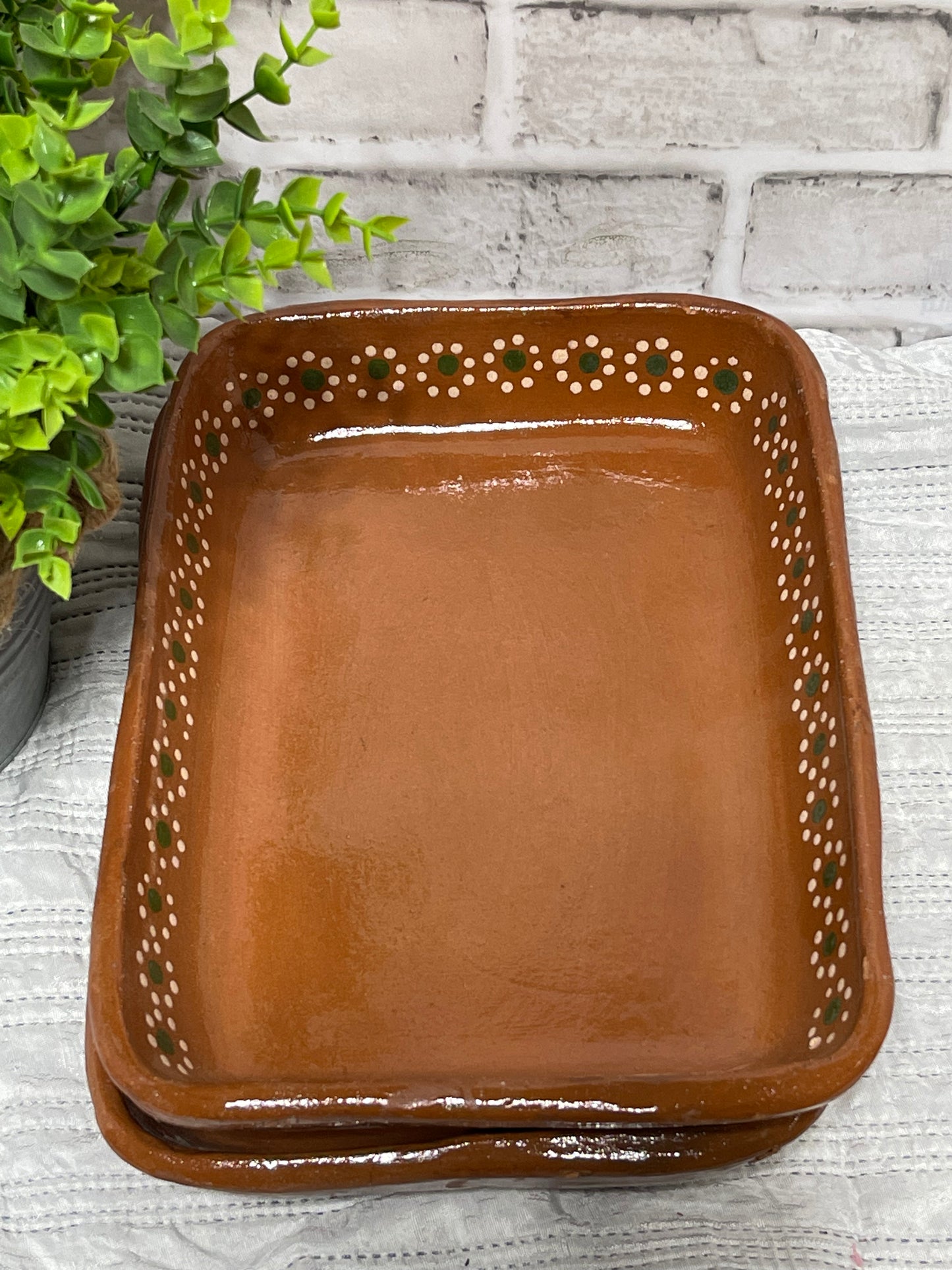 Handmade Mexican rustic clay/ceramic rectangular deep plate/ Plato de barro taquero rectangular