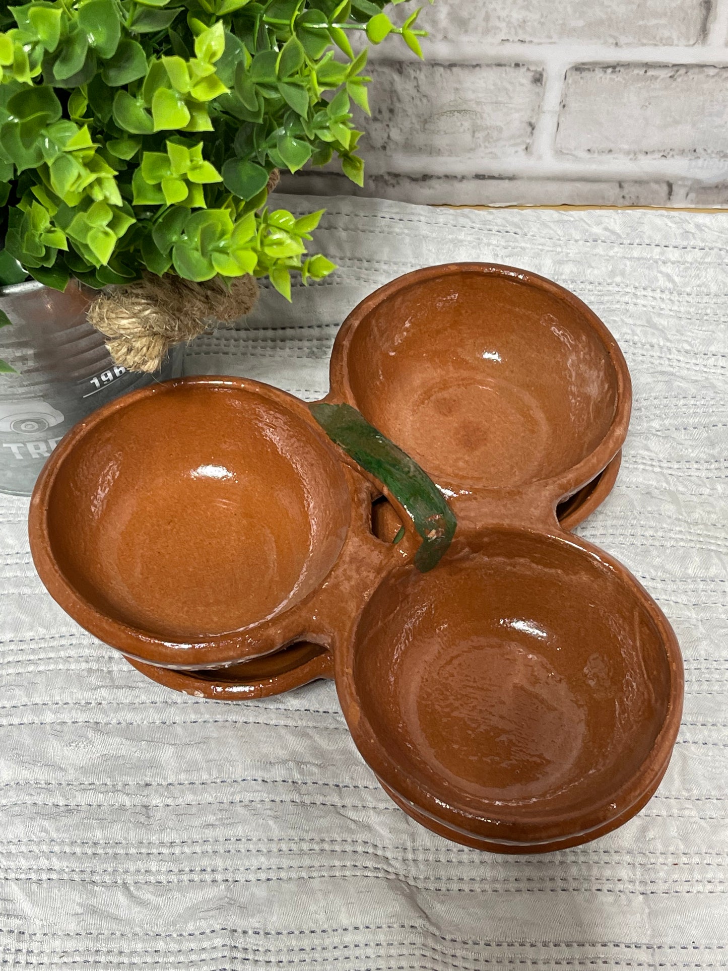 Mexican Handmade rustic triple-bowl/salsero de barro trio