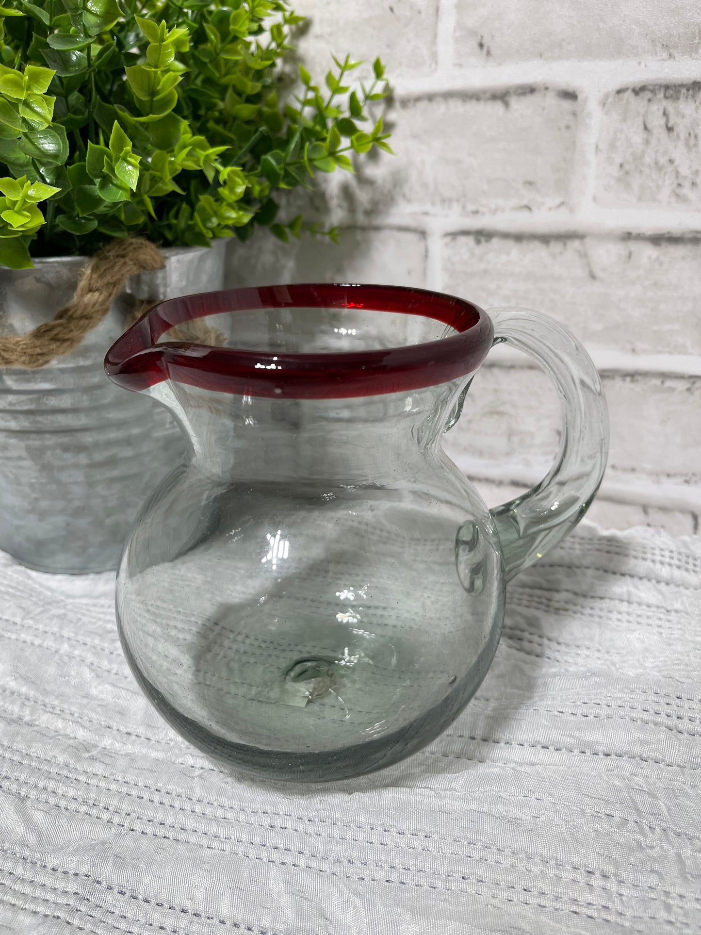 Mexican Glass hand blown glass jar-pitcher/creamer/coffee/agua fresca /jarra vidrio soplado